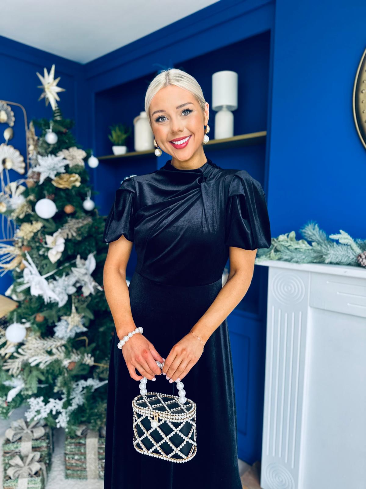 Stacey Velvet Occasion Midi Dress Black