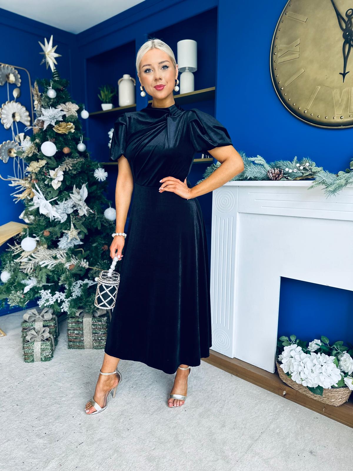 Stacey Velvet Occasion Midi Dress Black