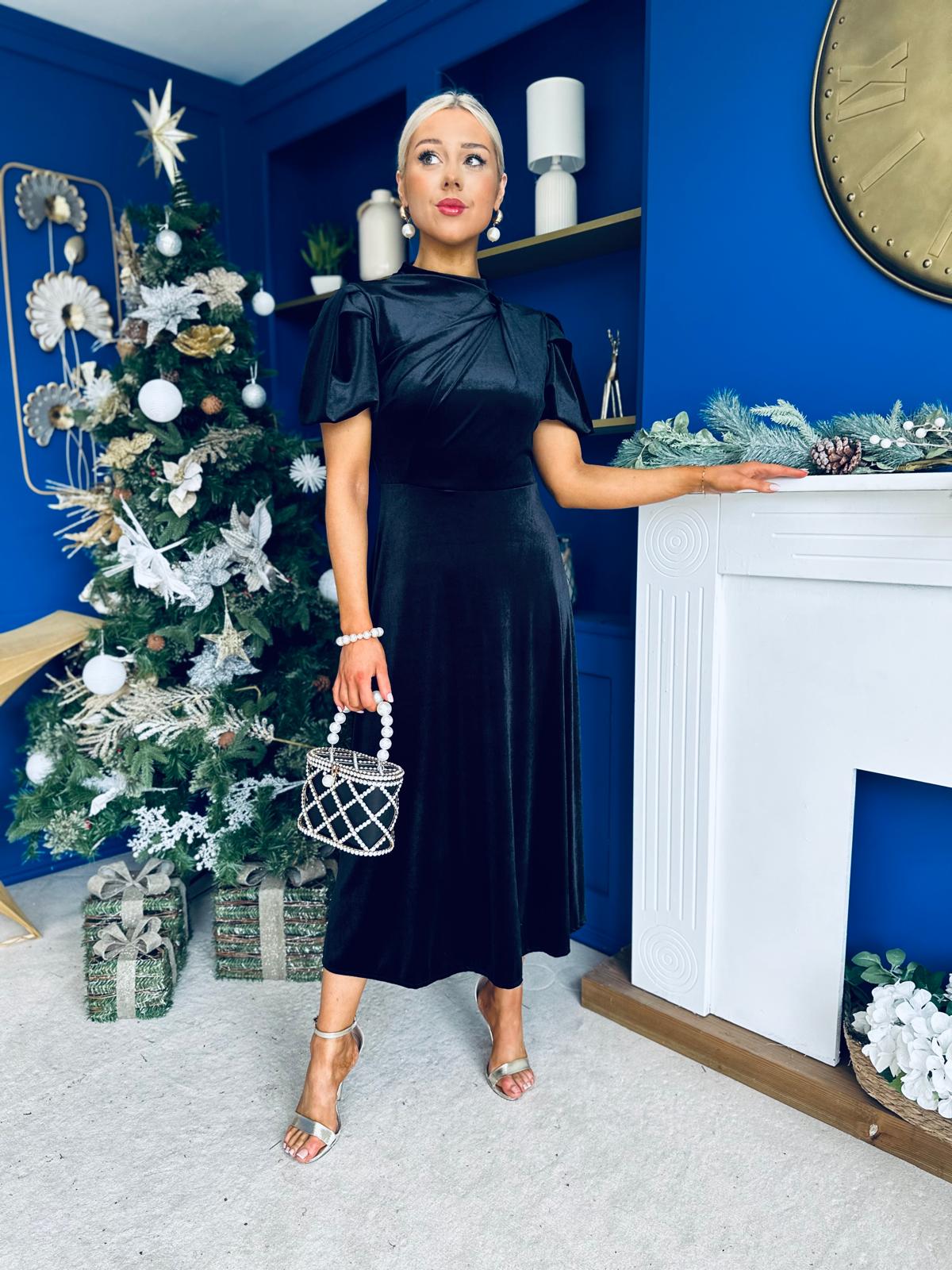 Stacey Velvet Occasion Midi Dress Black