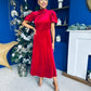 Stacey Velvet Occasion Midi Dress Red