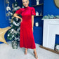 Stacey Velvet Occasion Midi Dress Red