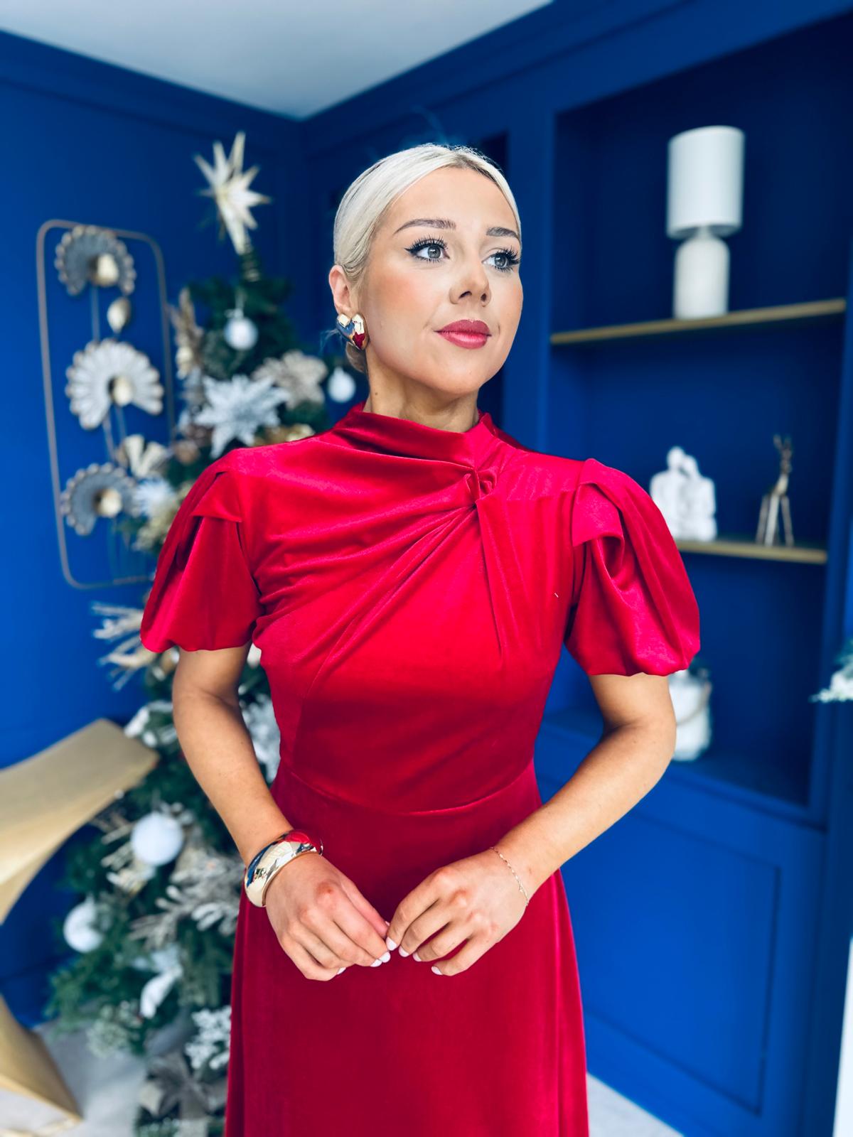 Stacey Velvet Occasion Midi Dress Red