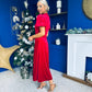 Stacey Velvet Occasion Midi Dress Red