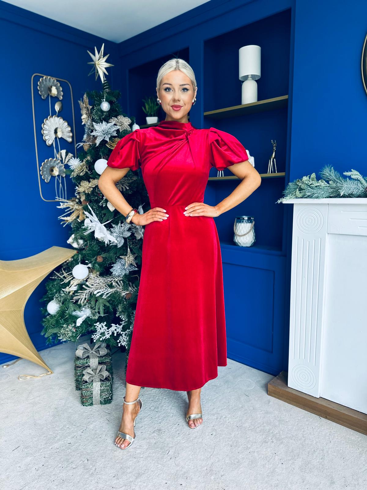 Stacey Velvet Occasion Midi Dress Red