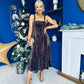 Danika Brown Foiled Velvet Midi Dress