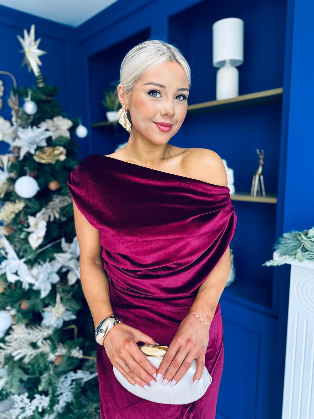 Ariana Asymmetric Midi Dress Velvet Wine