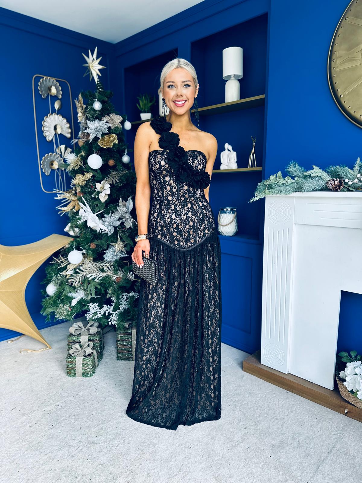 Rebecca Lace Detail Occasion Dress Black