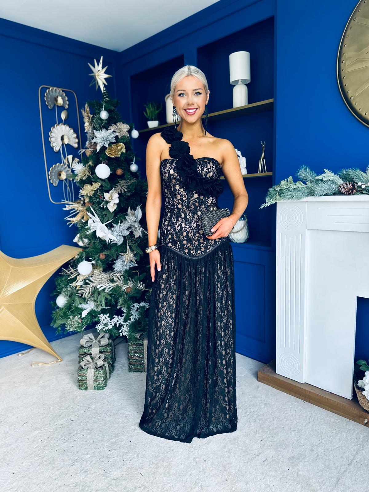 Rebecca Lace Detail Occasion Dress Black