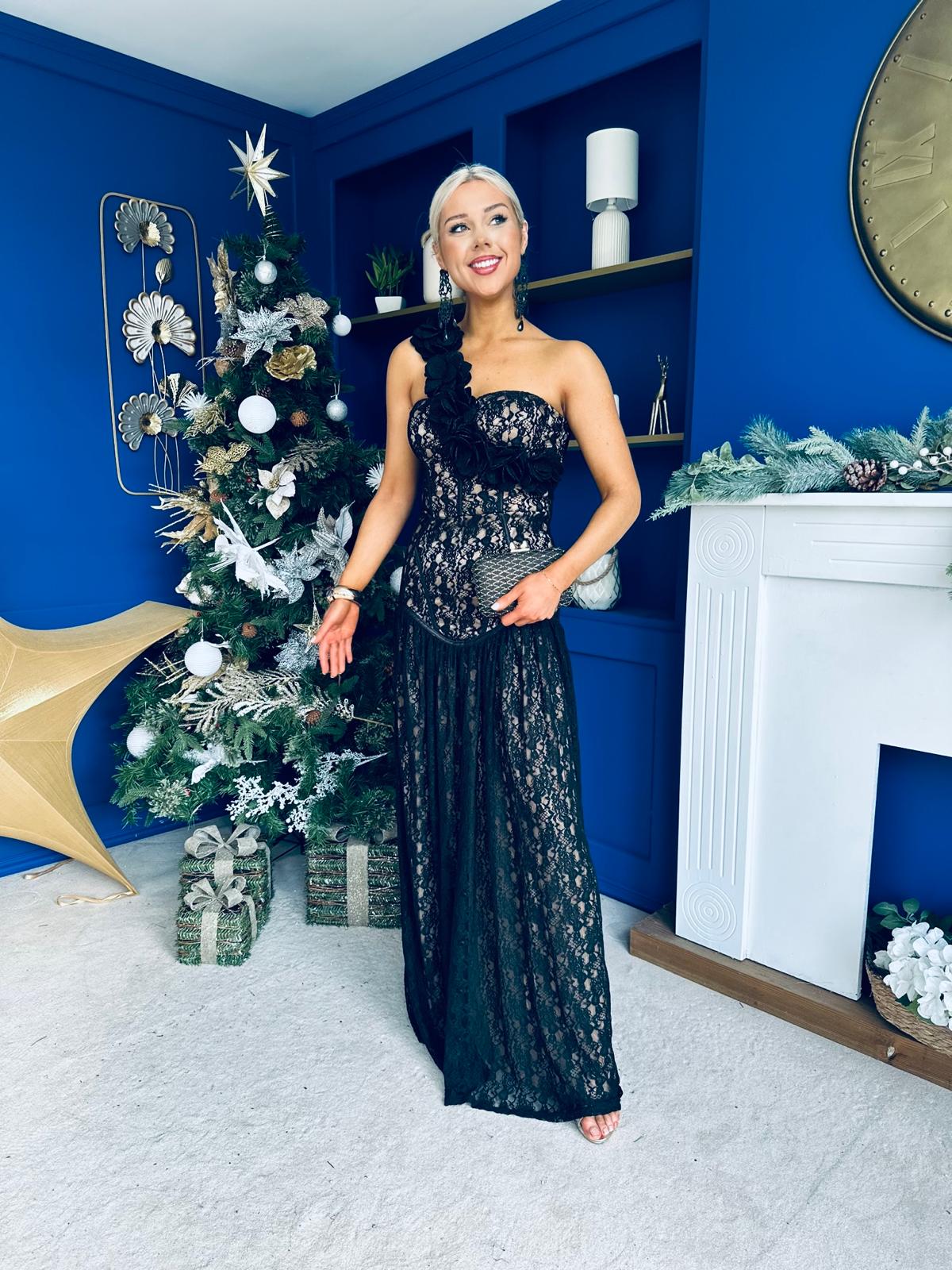 Rebecca Lace Detail Occasion Dress Black