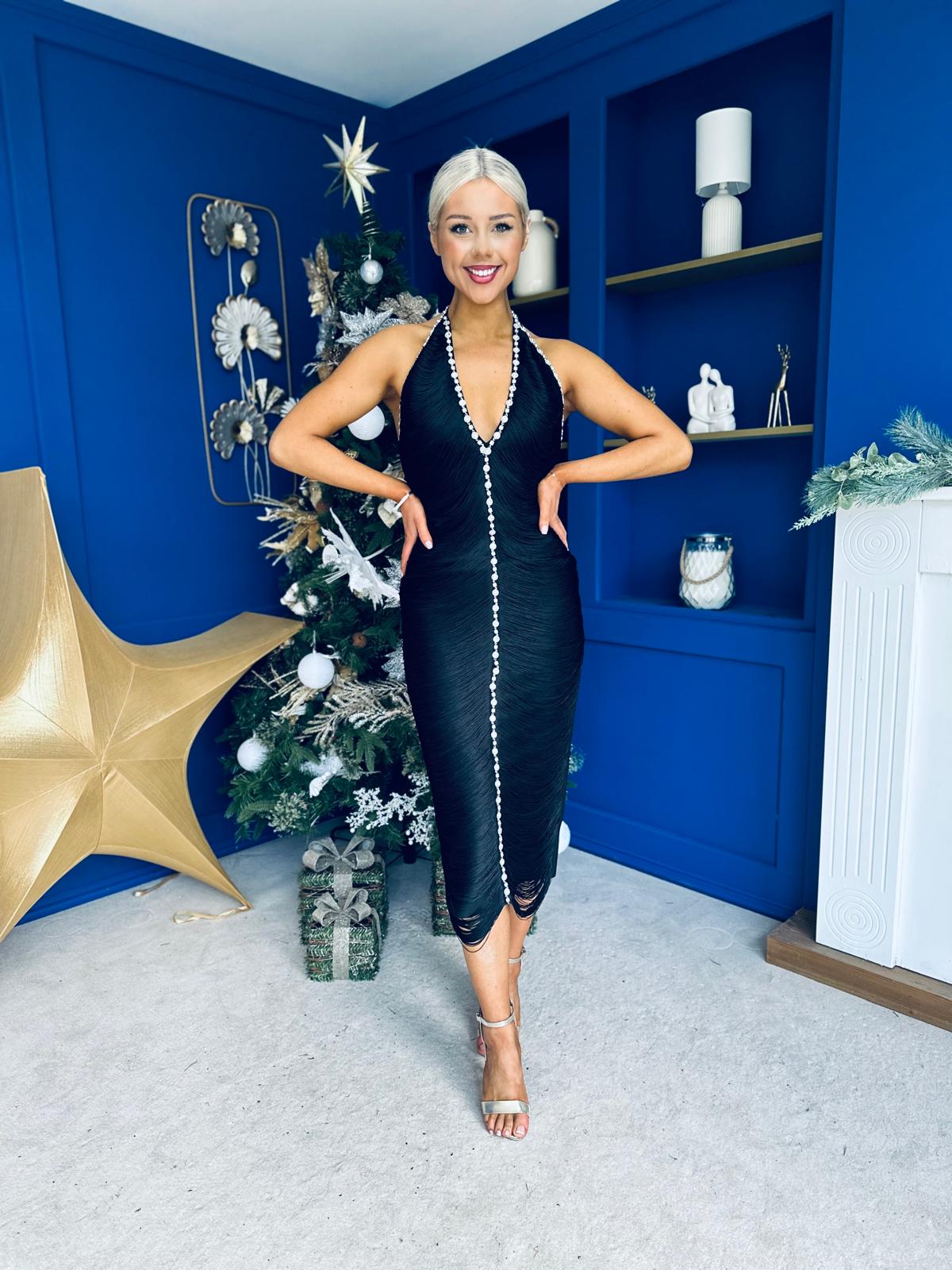 Amelia Embellished Bodycon Dress Black