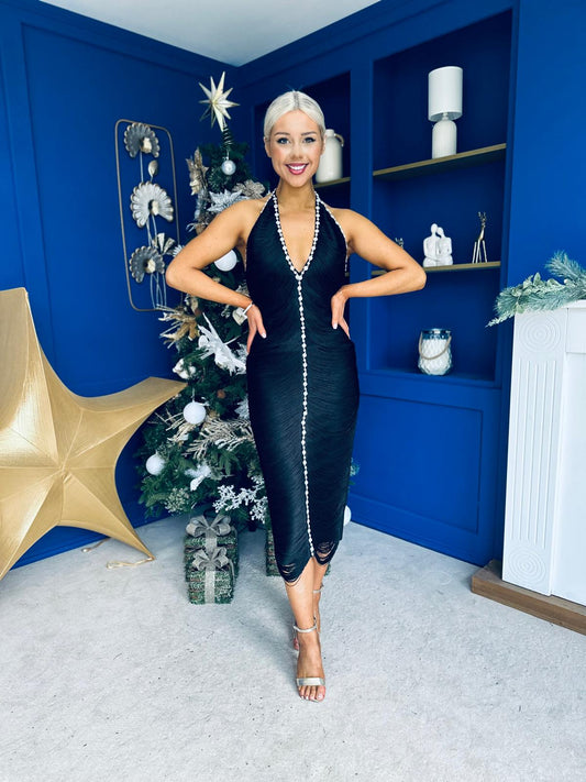 Amelia Embellished Bodycon Dress Black