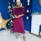 Jackie Floral Detail Occasion Midi Dress Burgundy
