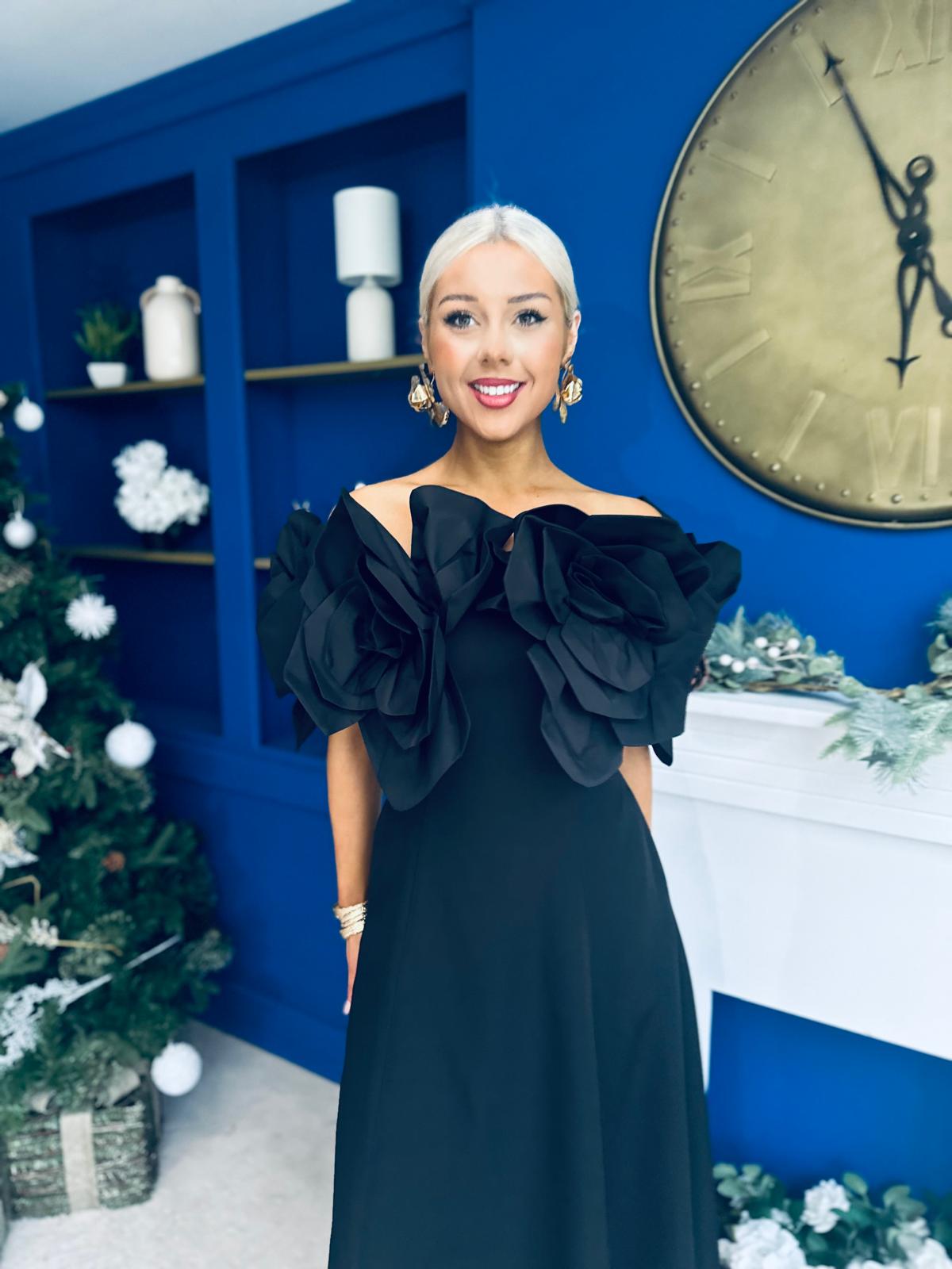 Jackie Floral Detail Occasion Midi Dress Black