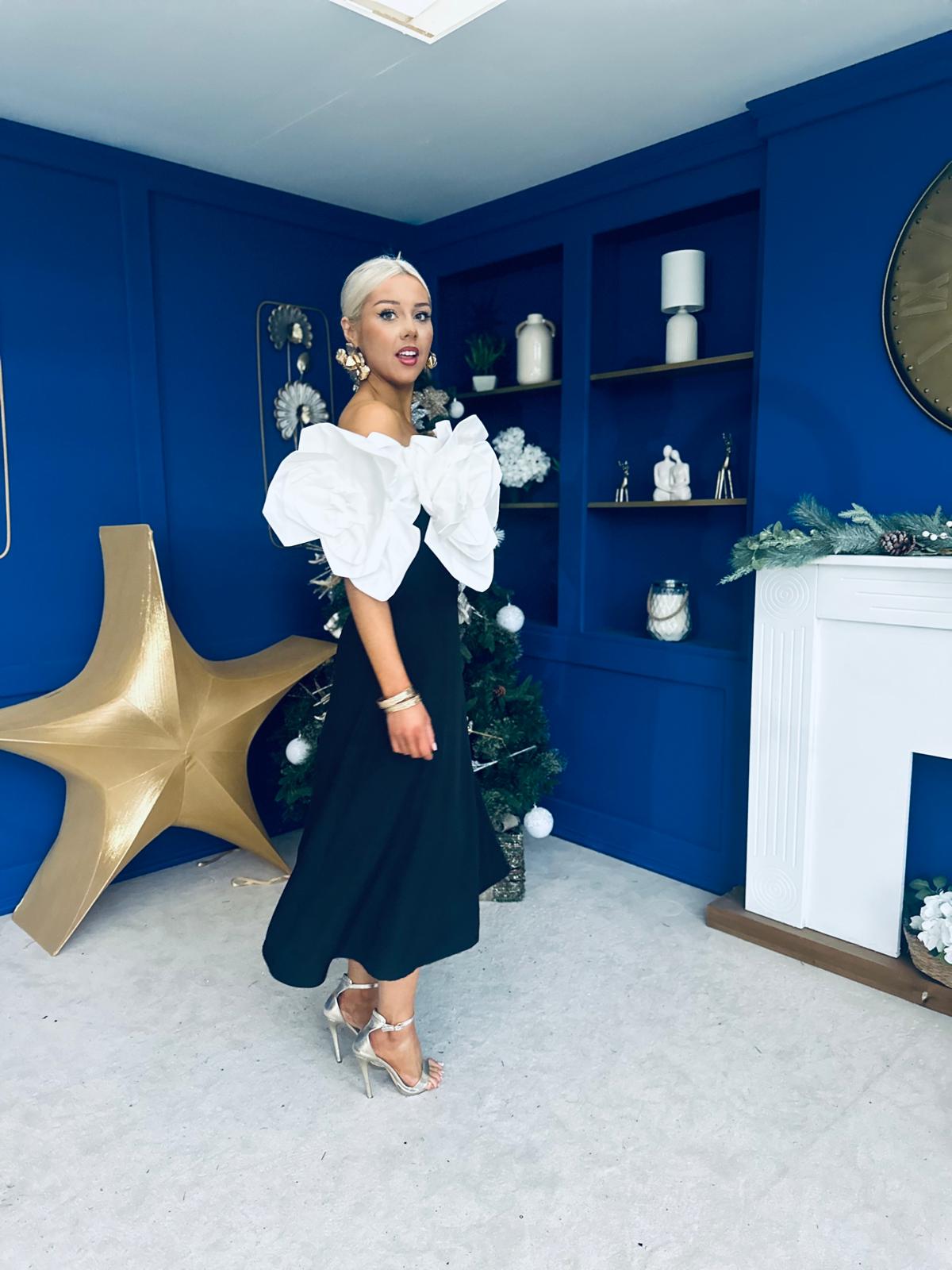 Jackie Floral Detail Occasion Midi Dress Monochrome