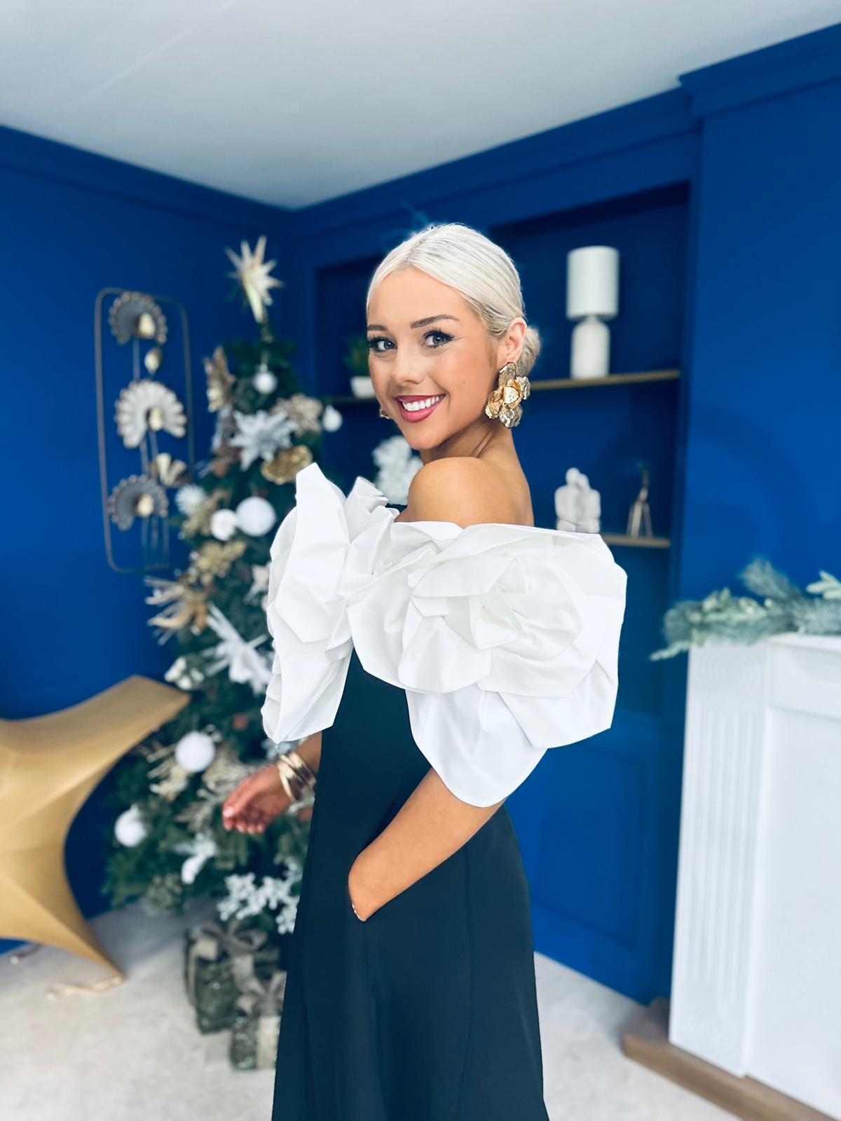 Jackie Floral Detail Occasion Midi Dress Monochrome