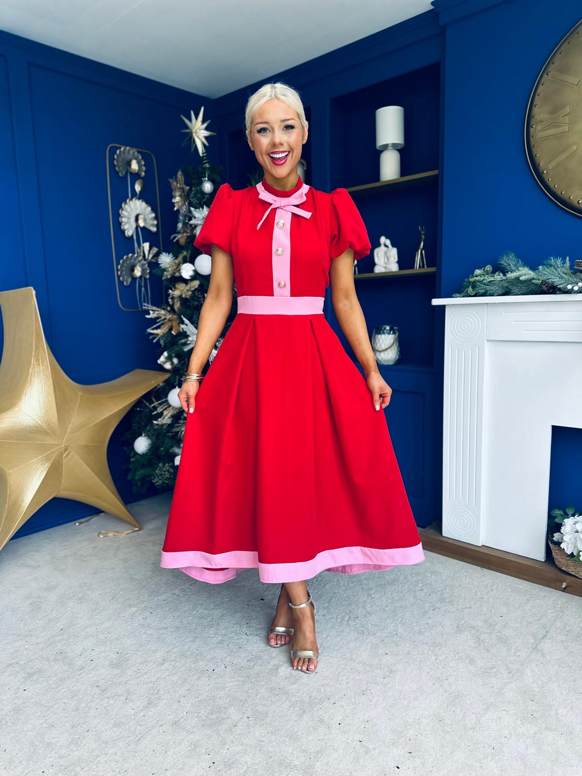 Vicky Detailed Occasion Midi Dress Red