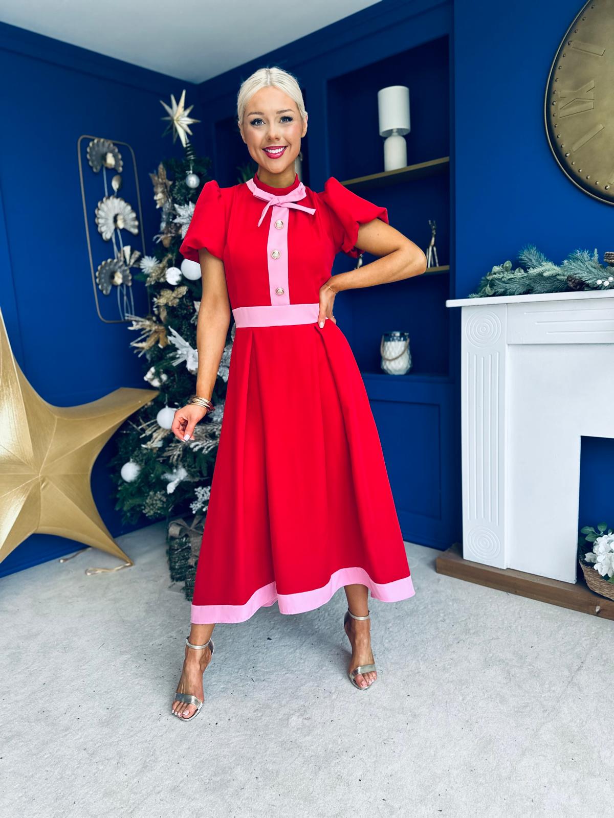 Vicky Detailed Occasion Midi Dress Red