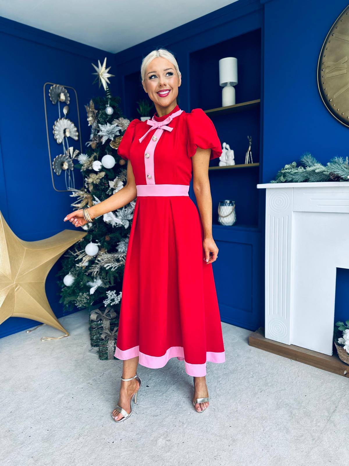 Vicky Detailed Occasion Midi Dress Red