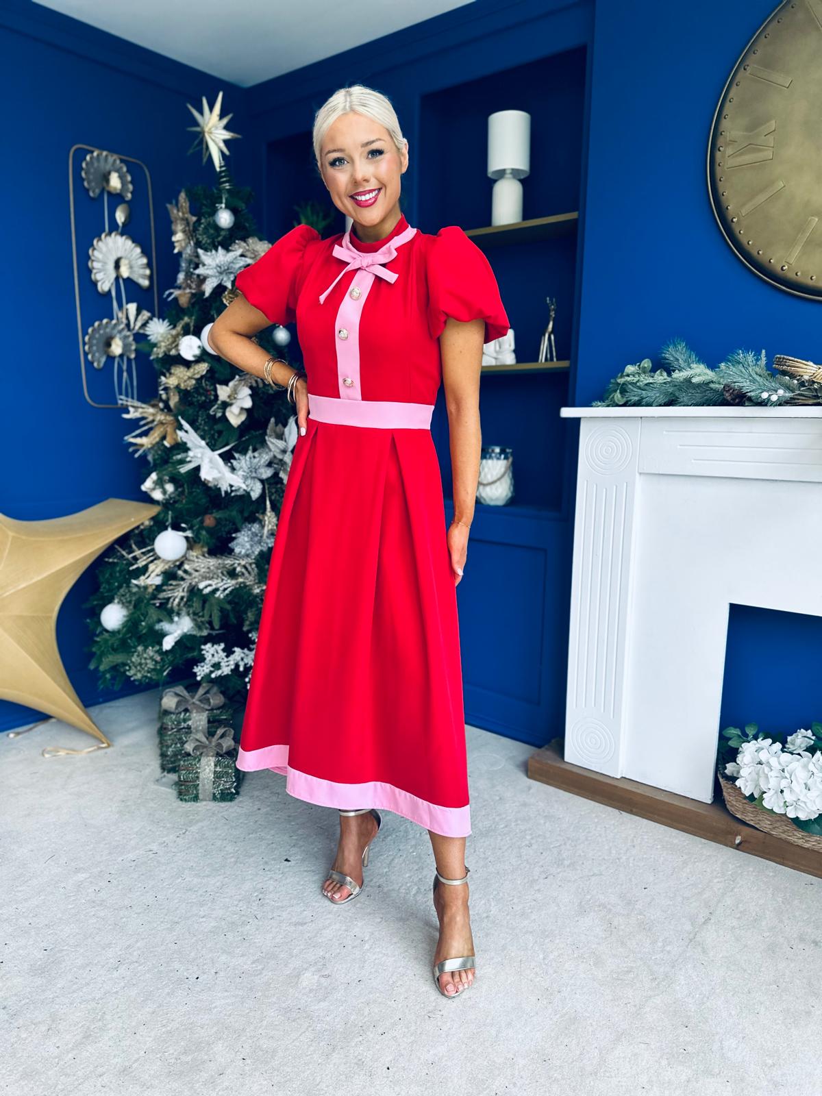 Vicky Detailed Occasion Midi Dress Red