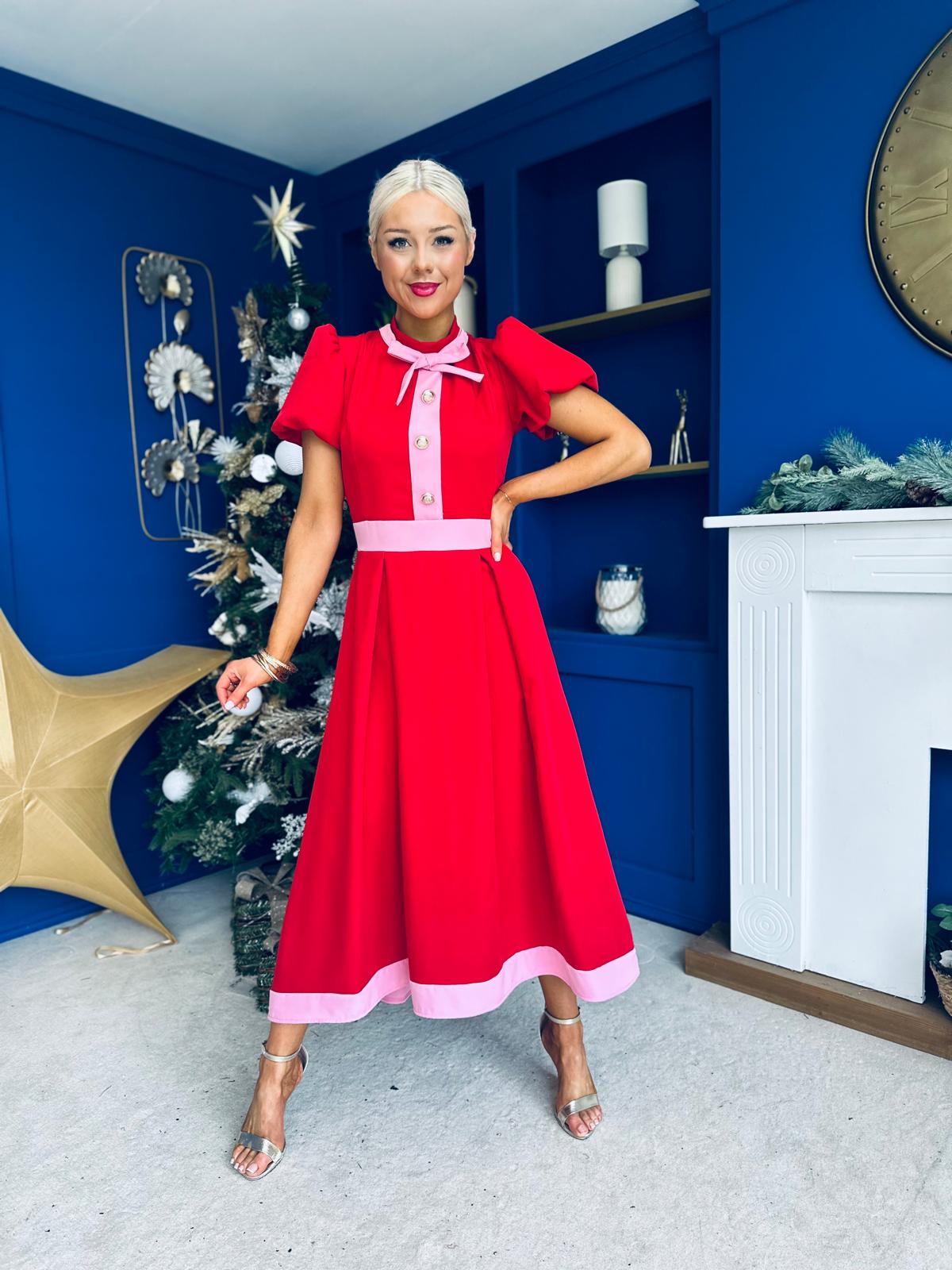 Vicky Detailed Occasion Midi Dress Red