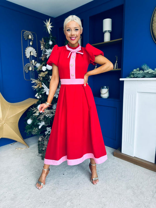 Vicky Detailed Occasion Midi Dress Red