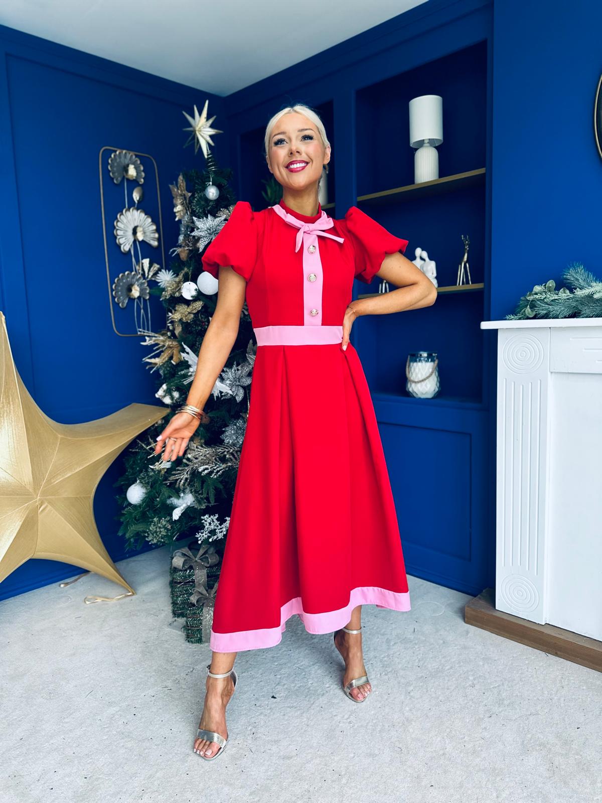 Vicky Detailed Occasion Midi Dress Red