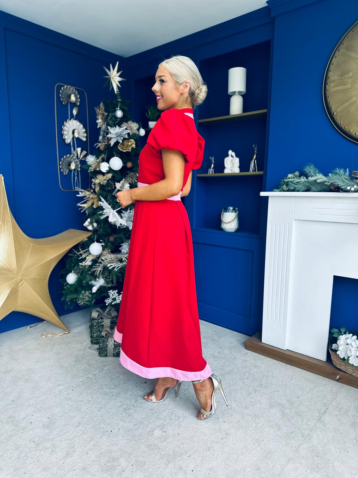 Vicky Detailed Occasion Midi Dress Red