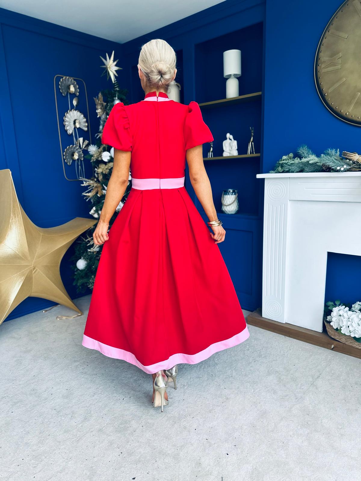 Vicky Detailed Occasion Midi Dress Red