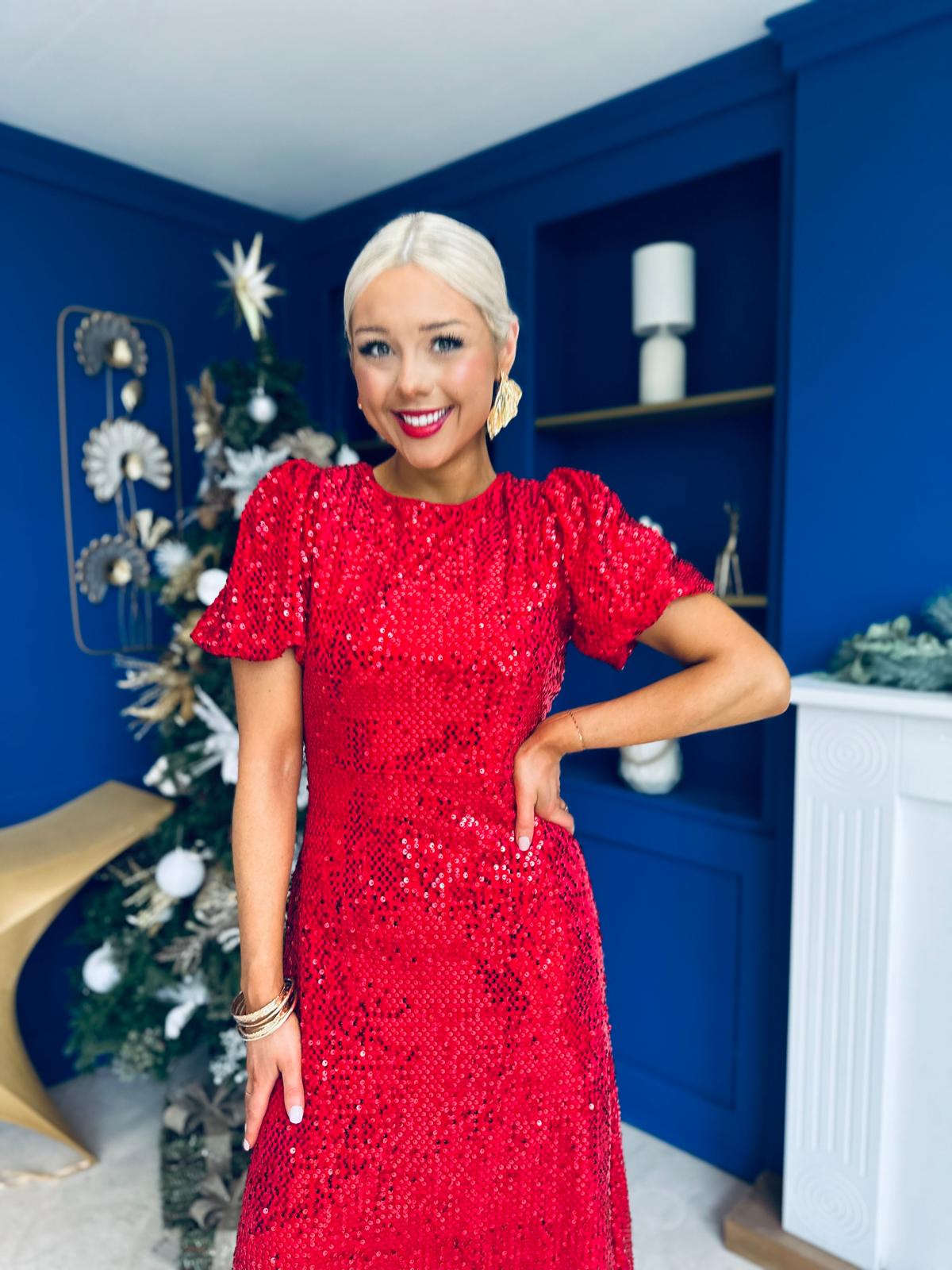 Berkley Sequin Occasion Dress Red