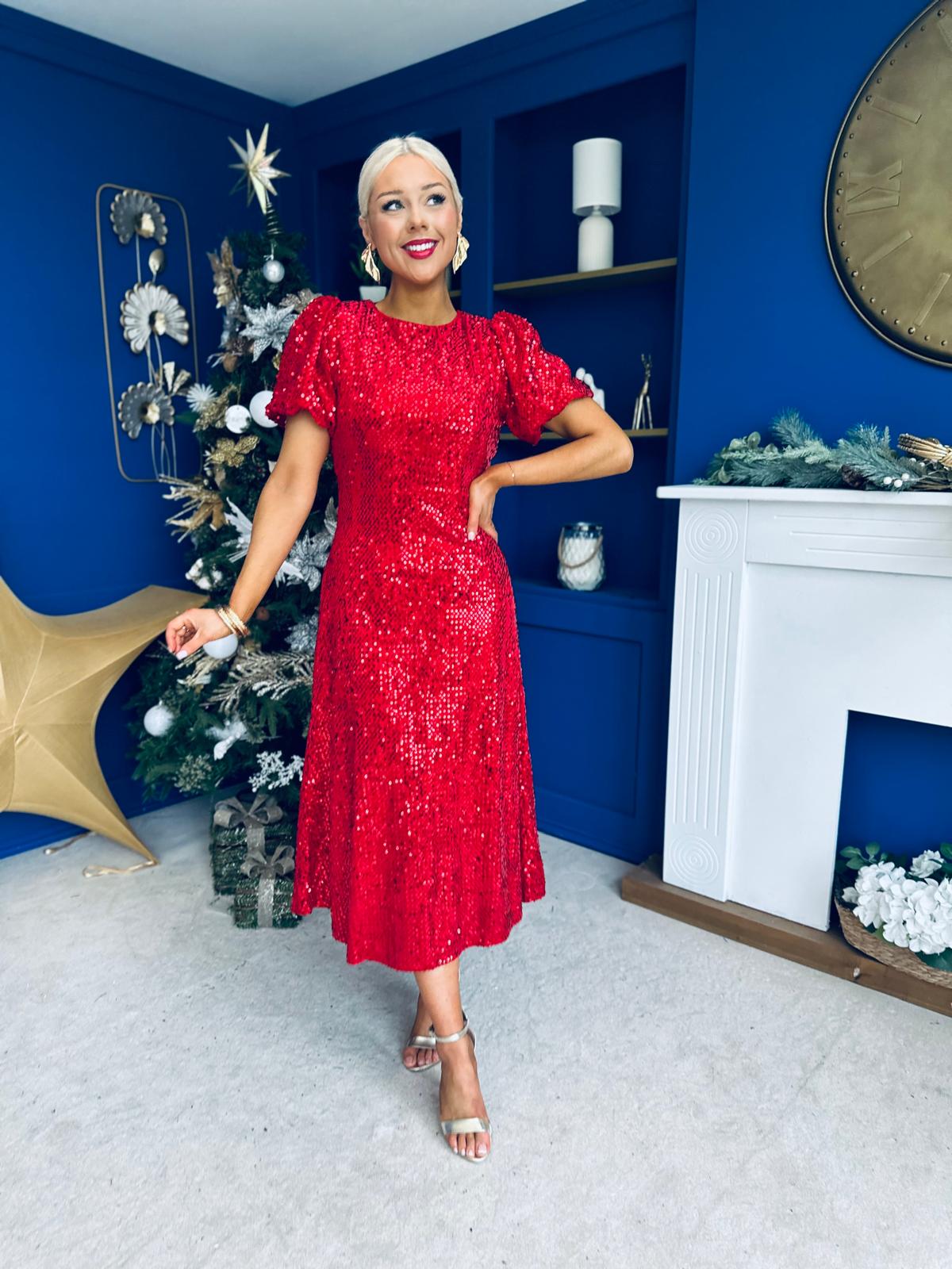 Berkley Sequin Occasion Dress Red