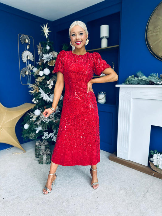 Berkley Sequin Occasion Dress Red