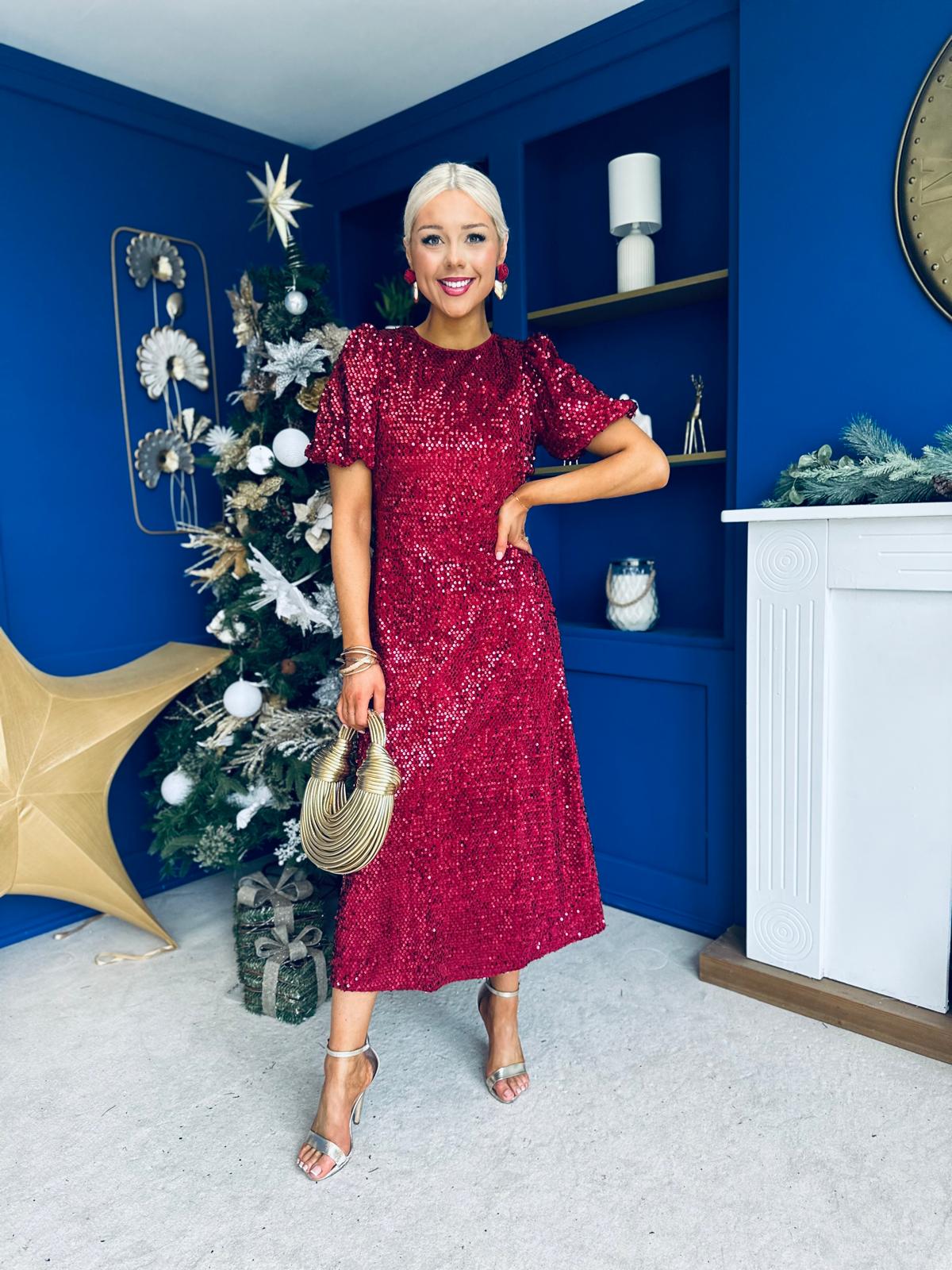 Berkley Sequin Occasion Dress Burgundy