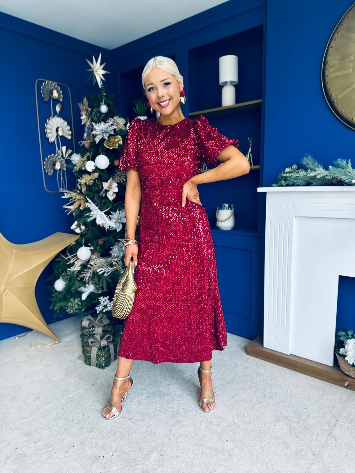 Berkley Sequin Occasion Dress Burgundy