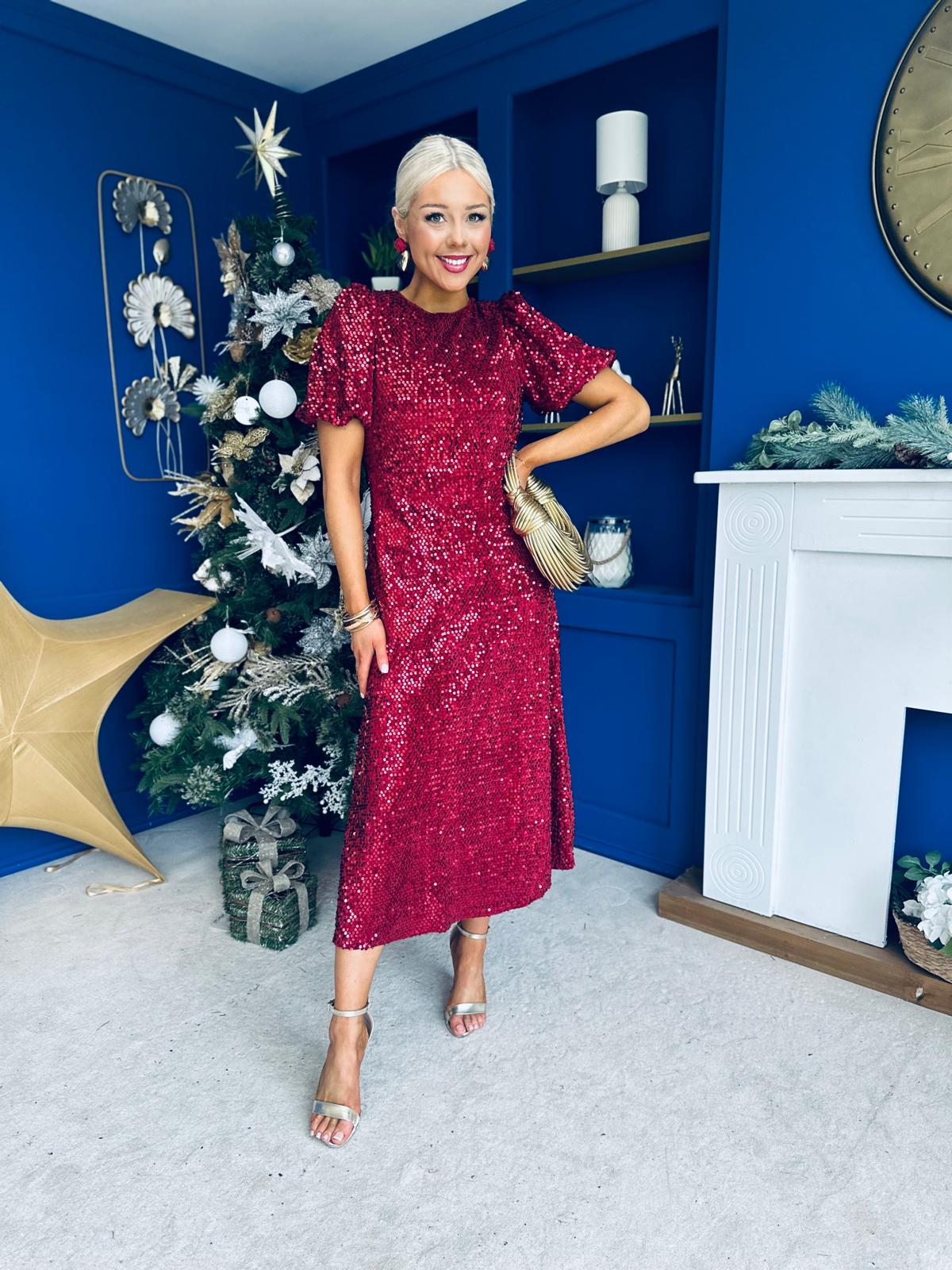 Berkley Sequin Occasion Dress Burgundy