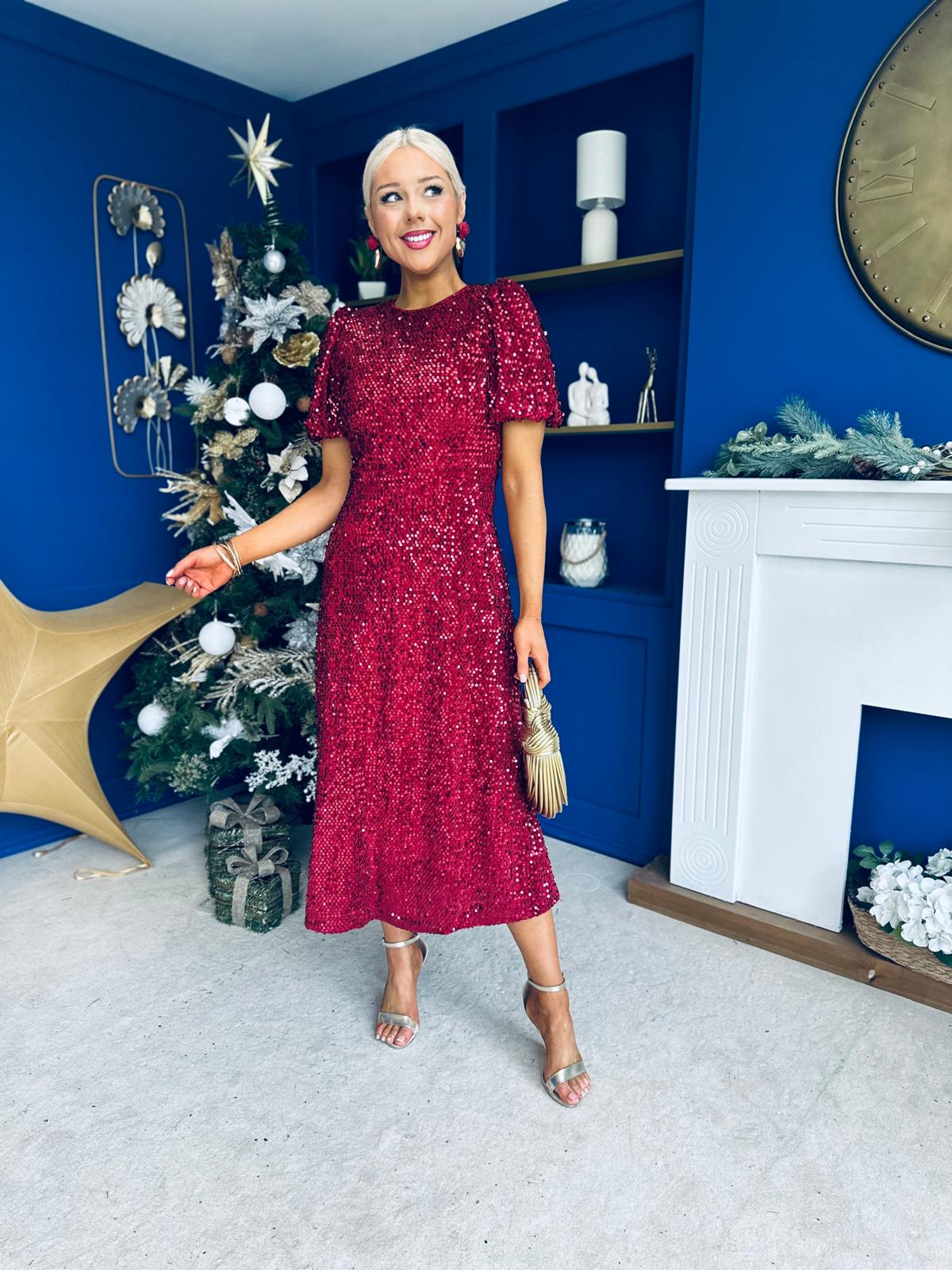 Berkley Sequin Occasion Dress Burgundy