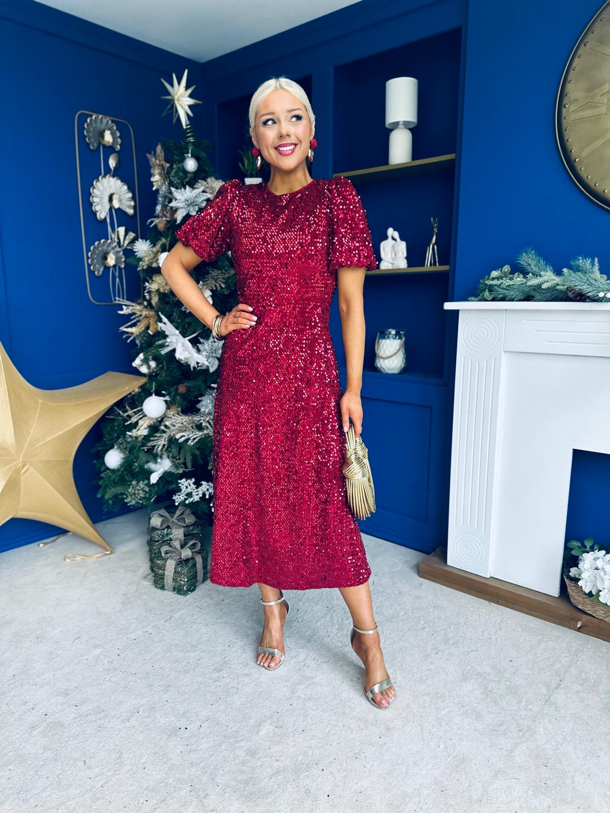 Berkley Sequin Occasion Dress Burgundy