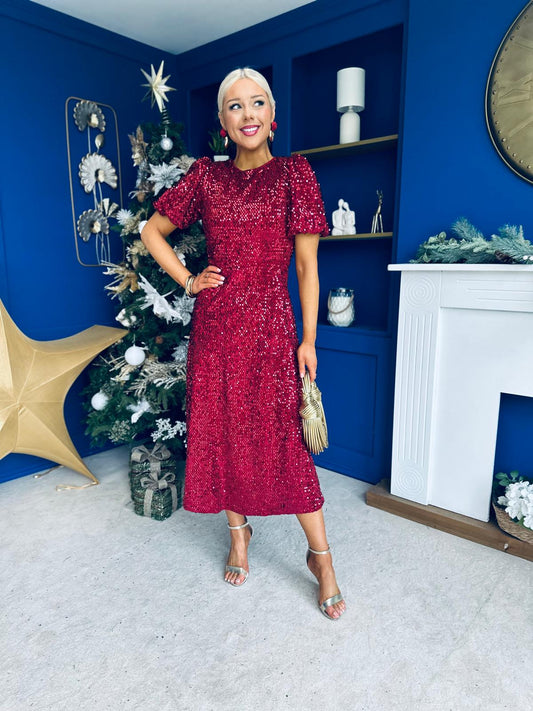Berkley Sequin Occasion Dress Burgundy