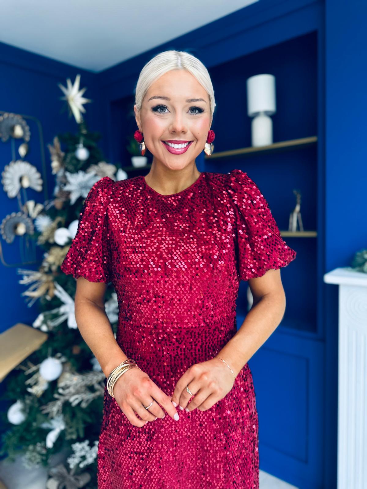 Berkley Sequin Occasion Dress Burgundy