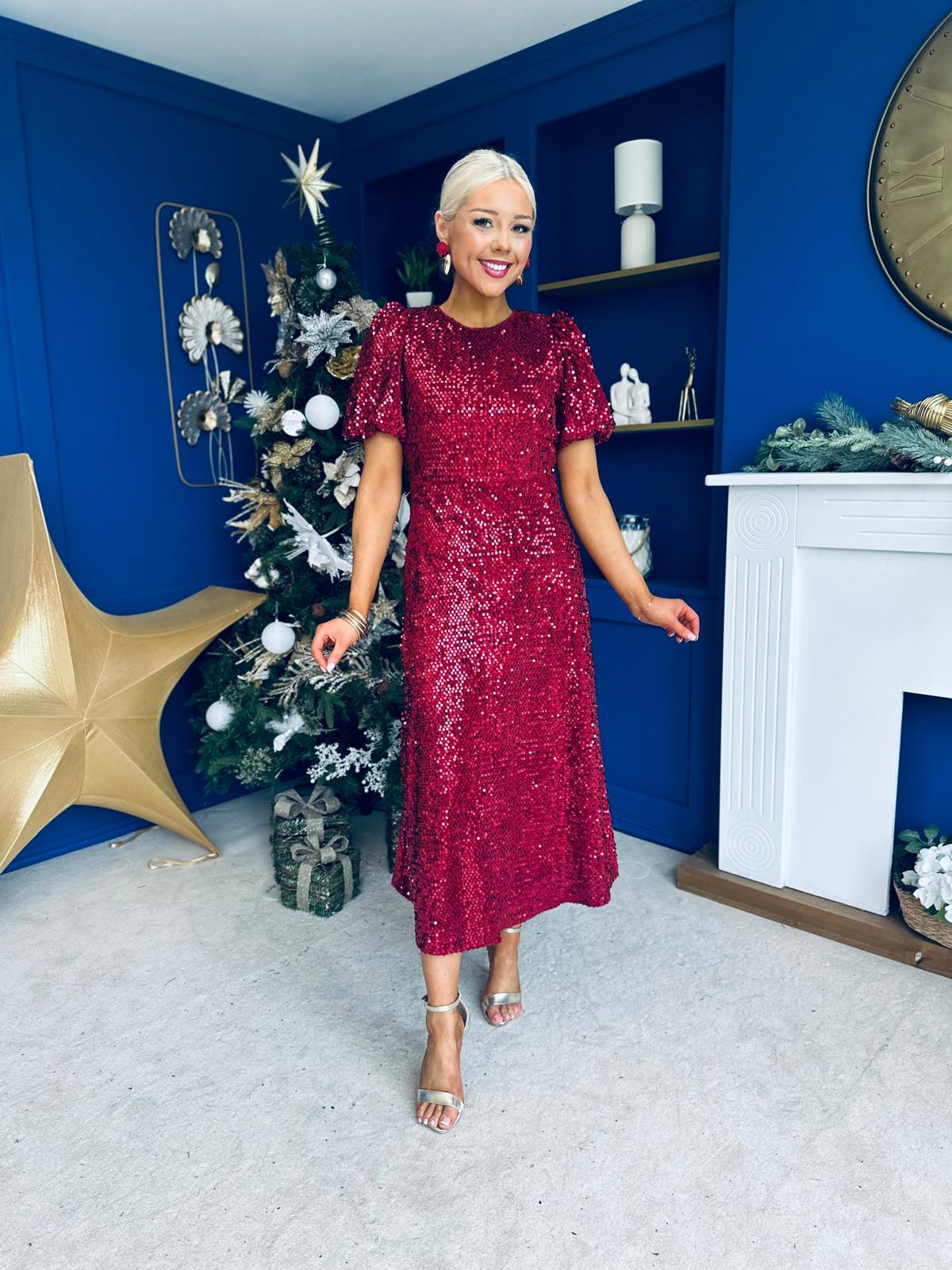 Berkley Sequin Occasion Dress Burgundy