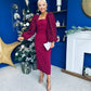 Alannah Floral Sleeve Occasion Midi Dress Wine