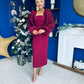 Alannah Floral Sleeve Occasion Midi Dress Wine