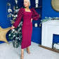 Alannah Floral Sleeve Occasion Midi Dress Wine