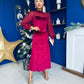 Kayla Velvet Detail Occasion Midi Dress Wine
