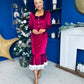 Rea Velvet Detail Occasion Midi Dress Wine
