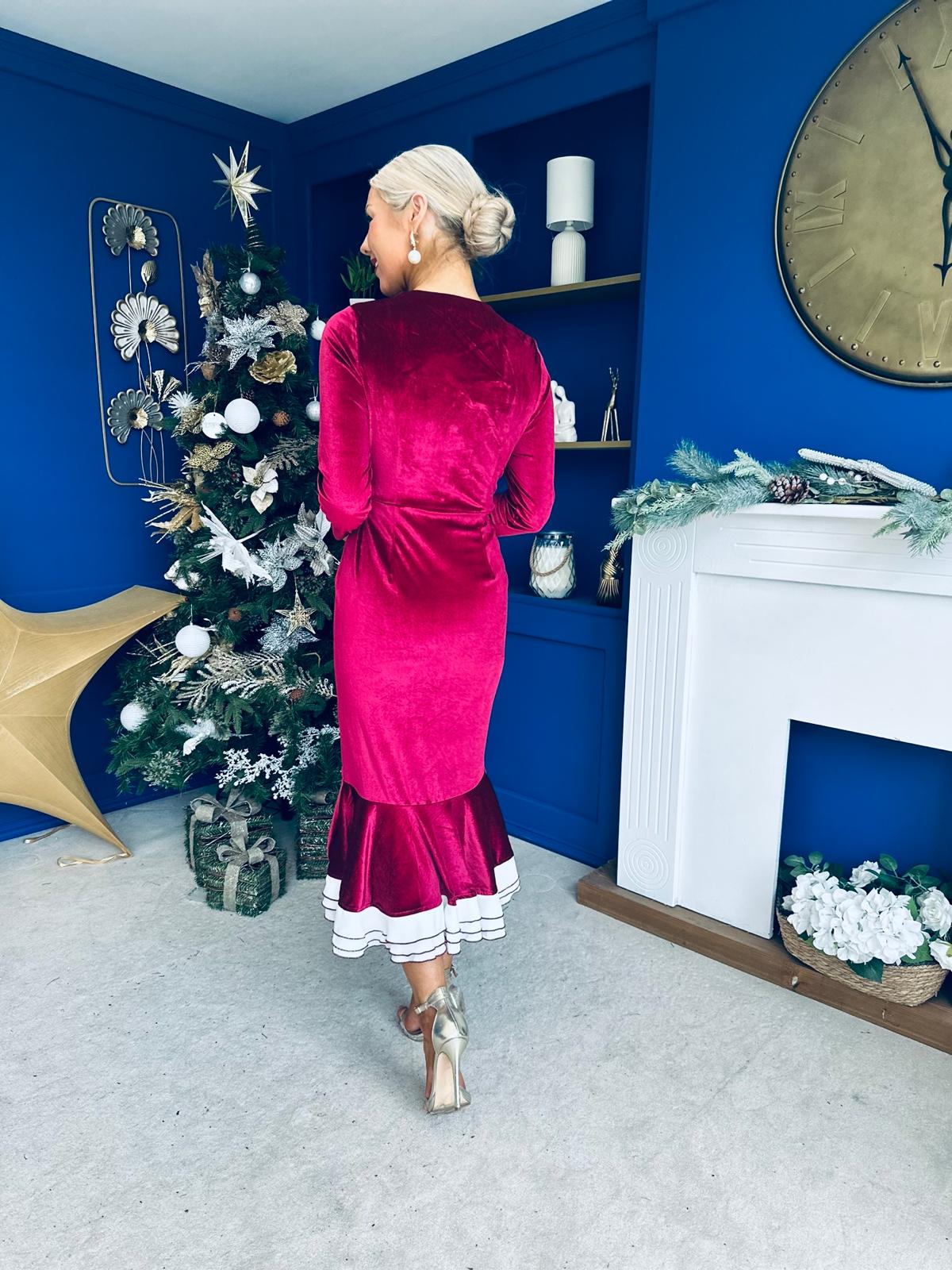 Rea Velvet Detail Occasion Midi Dress Wine