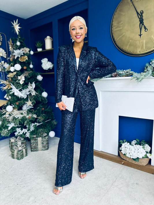 Monica Full Sequin Occasion Suit Navy