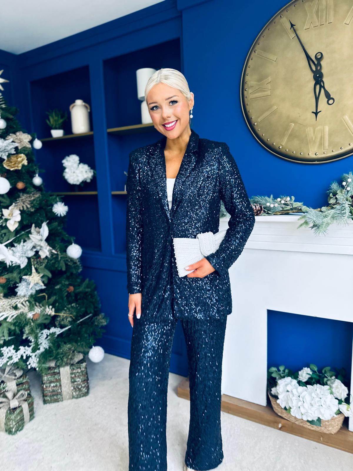 Monica Full Sequin Occasion Suit Navy