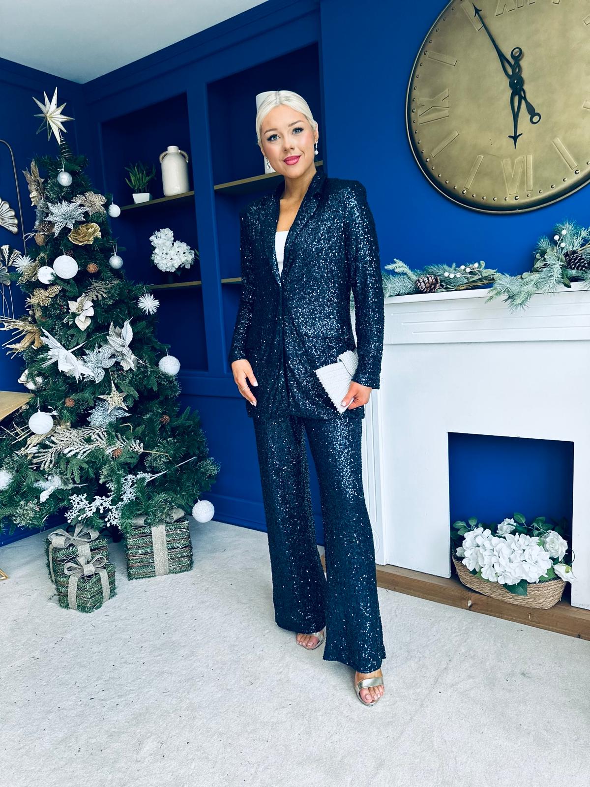 Monica Full Sequin Occasion Suit Navy