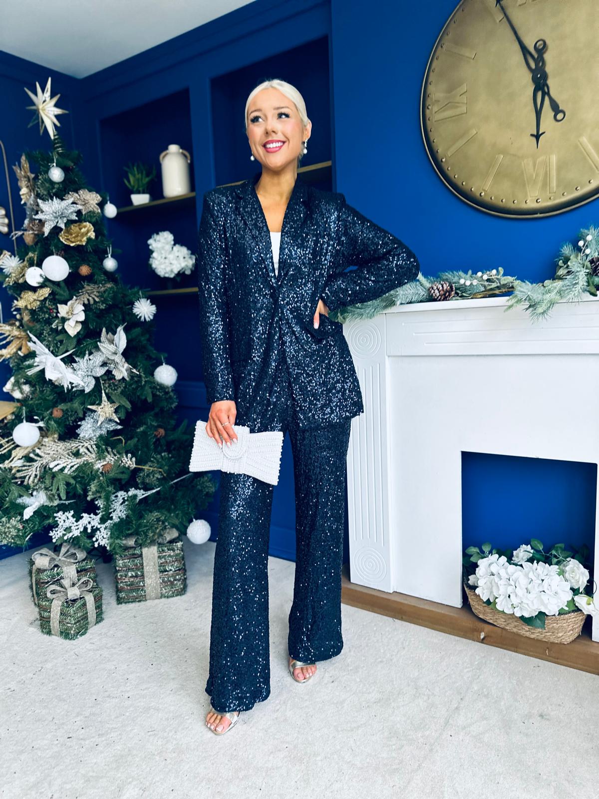 Monica Full Sequin Occasion Suit Navy