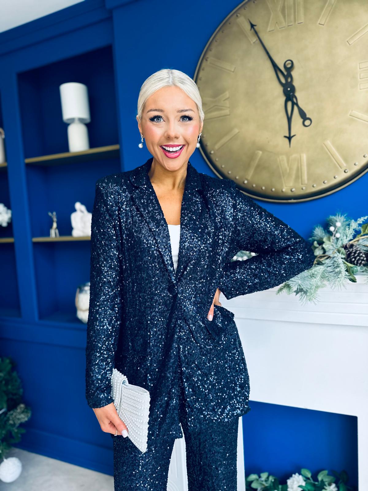 Monica Full Sequin Occasion Suit Navy